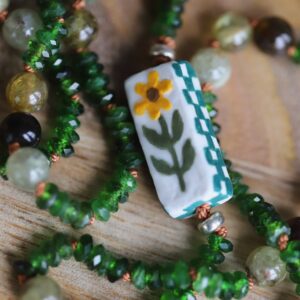 Folk art sunflower necklace