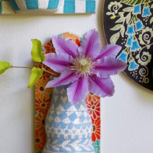 Orange flowers & blue pattern wall vase