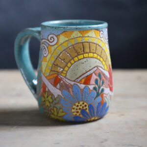 Mandala Sun & wildflower mug #1