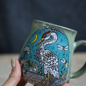 Crane in lotus pond mug