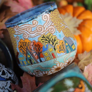 Fall village mug