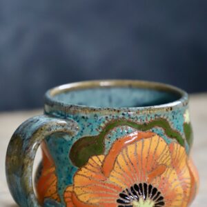 Teal Poppy mug RESERVED FOR ERIN
