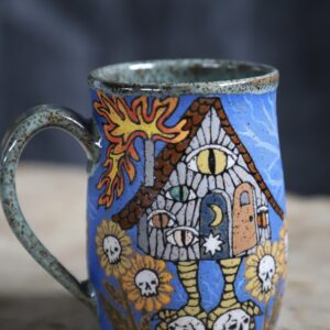 Baba Yoga and skull garden mug